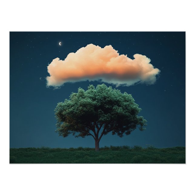 Serene Tree and Cloud  – Relaxing Night Sky Poster (Front)