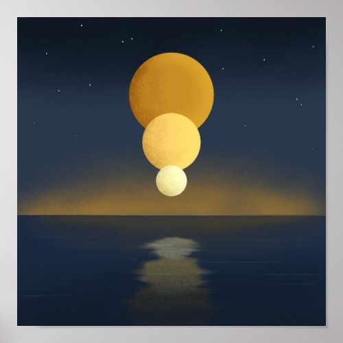 Serene Triple Moon Reflection Poster