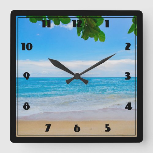 Serene Tropical Beach Sun Sand and Sea Square Wall Clock