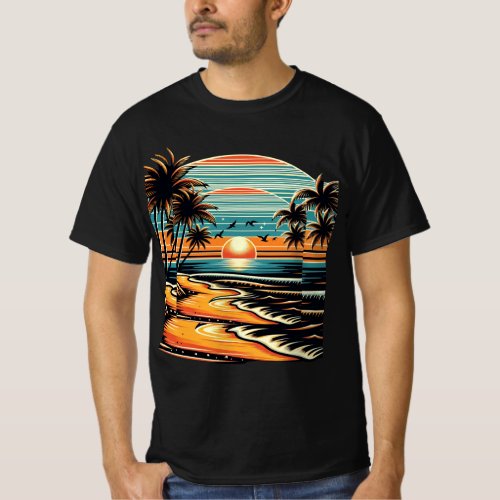 Serene Tropical Beach Sunset Escape T_Shirt