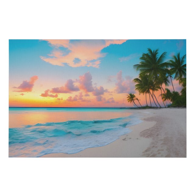 "Serene Tropical Beach Sunset Faux Canvas" Faux Canvas Print (Front)