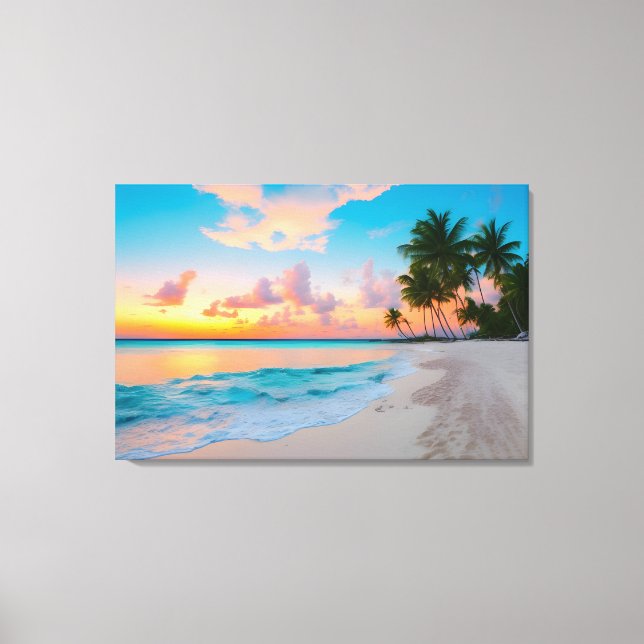 Serene Tropical Beach Sunset Wrapped Canvas Print (Front)