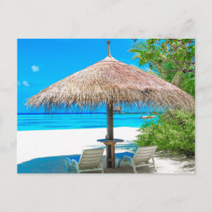 Serene Tropical Beach Umbrella Postcard