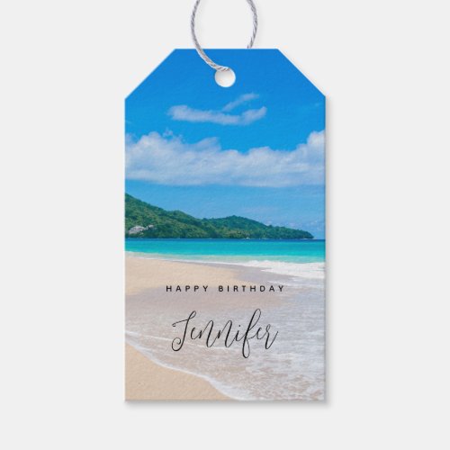 Serene Tropical Destination Scenic Beach Birthday Gift Tags
