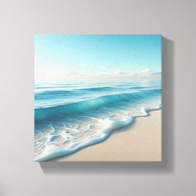 Serene Turquoise Ocean Waves with Soft White Foam  Canvas Print (Front)