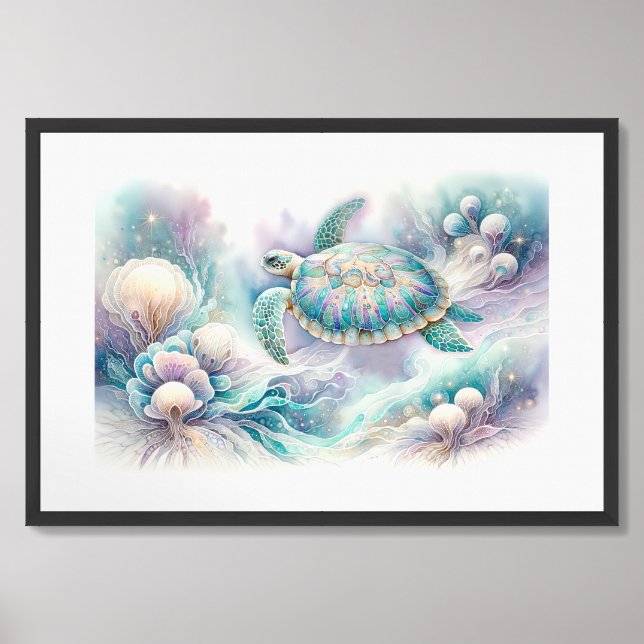 Serene Underwater Sea Turtle Print (Framed Front)