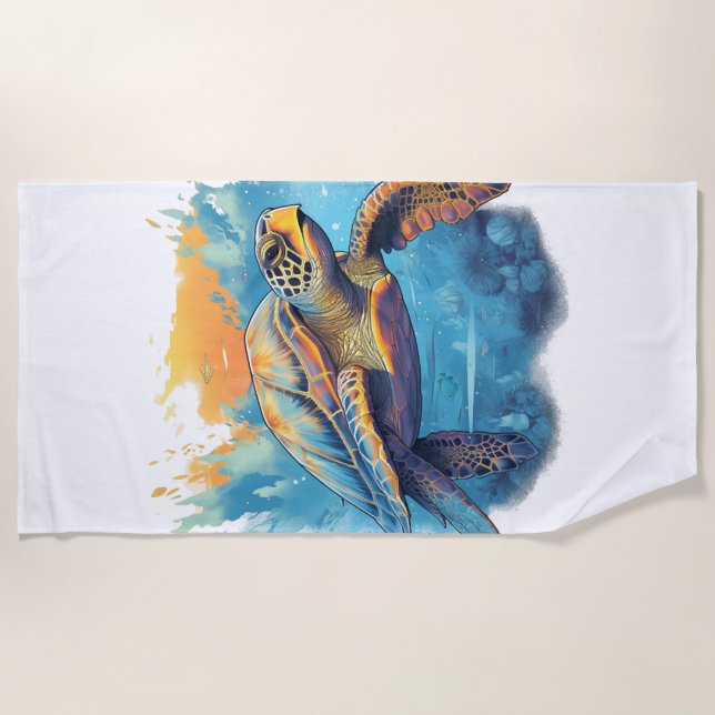 Serene Underwater Turtle  Beach Towel (Front)