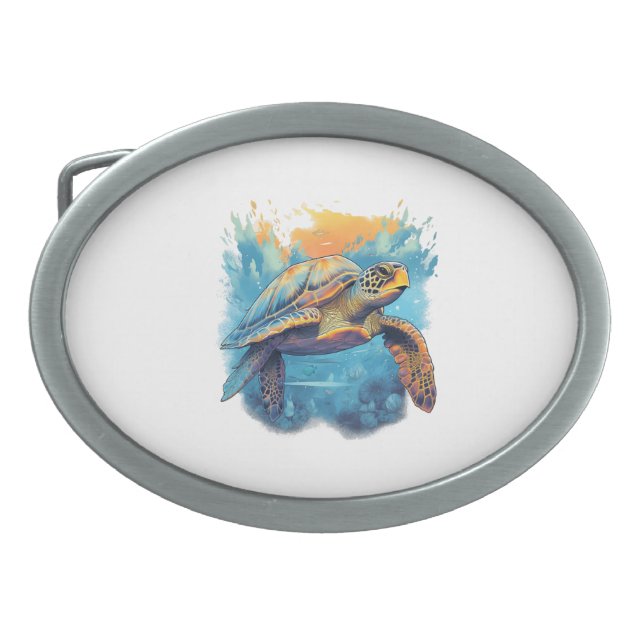 Serene Underwater Turtle  Belt Buckle (Front)