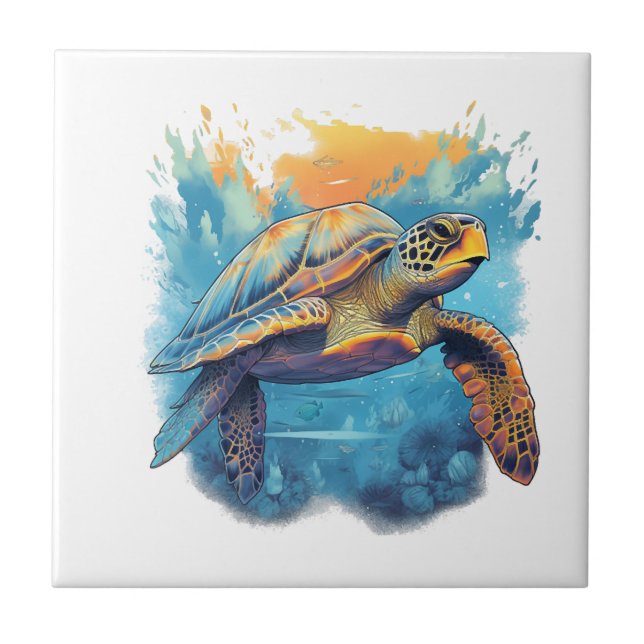 Serene Underwater Turtle  Ceramic Tile (Front)
