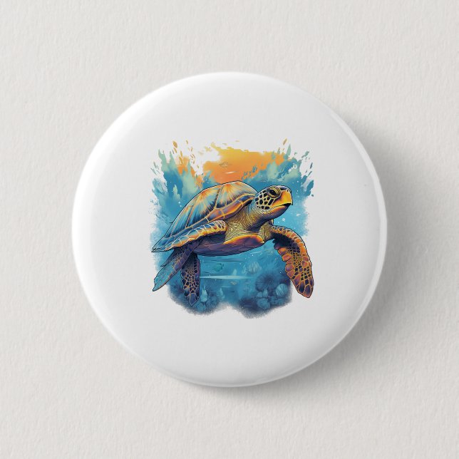 Serene Underwater Turtle Copy Button (Front)