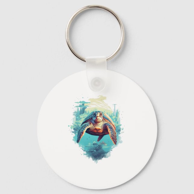 Serene Underwater Turtle Copy Copy Keychain (Front)