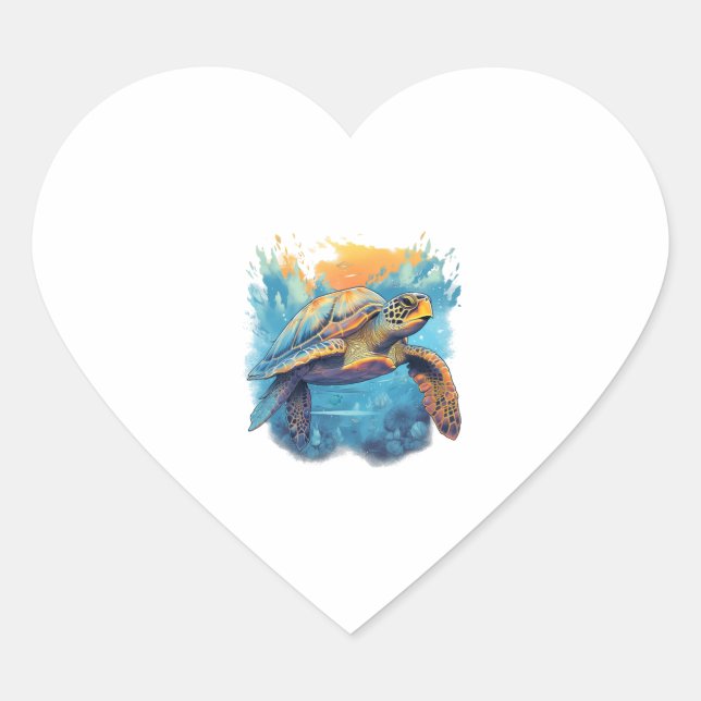 Serene Underwater Turtle Copy Heart Sticker (Front)