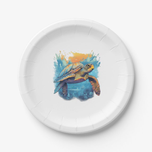 Serene Underwater Turtle Copy Paper Plates (Front)