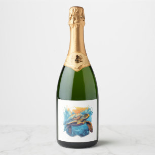 Serene Underwater Turtle Copy Sparkling Wine Label