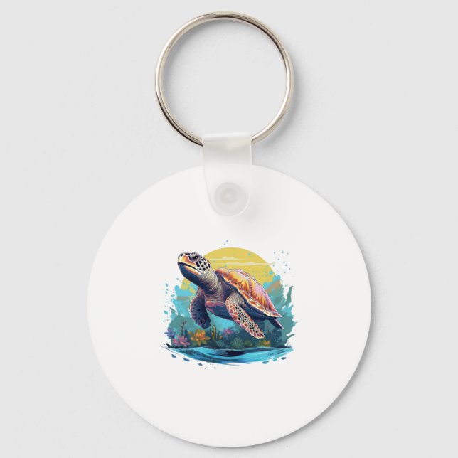 Serene Underwater Turtle Keychain (Front)