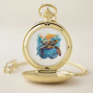 Serene Underwater Turtle Pocket Watch