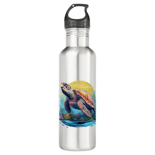 Serene Underwater Turtle Stainless Steel Water Bottle (Front)