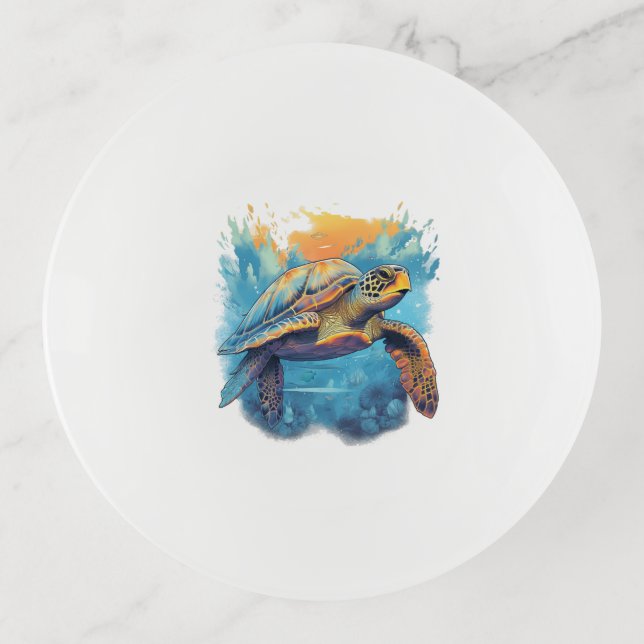 Serene Underwater Turtle  Trinket Tray (Front)