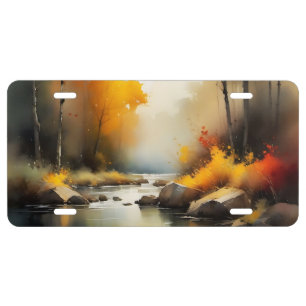 Serene vibrant Autumn river landscape painting License Plate