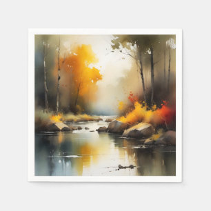 Serene vibrant Autumn river landscape painting Napkins