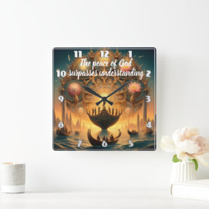 Serene Voyage: Boat Drifting on Water Square Wall Clock