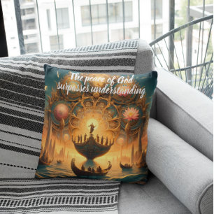 Serene Voyage: Boat Drifting on Water Throw Pillow