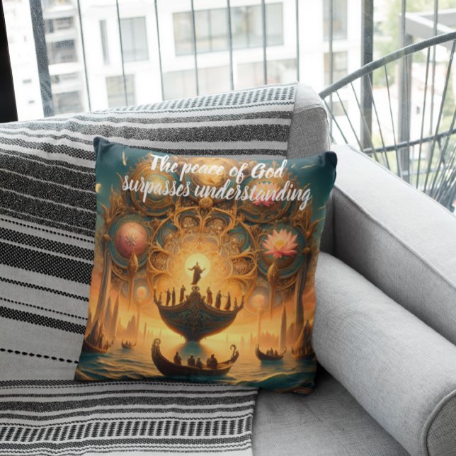 Serene Voyage: Boat Drifting on Water Throw Pillow (Creator Uploaded)