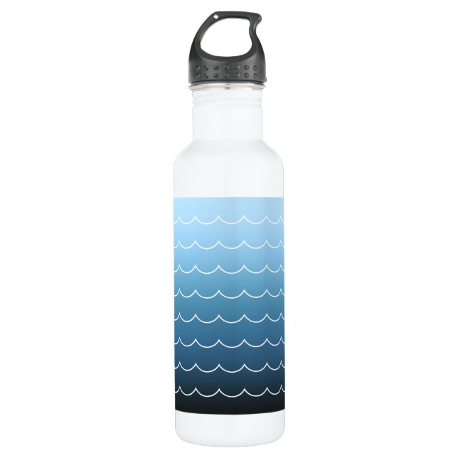 Serene Water Blue Wave Pattern Gradient Stainless Steel Water Bottle (Front)