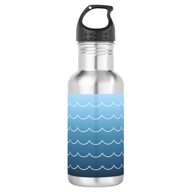 Serene Water Blue Wave Pattern Gradient Stainless Steel Water Bottle (Front)