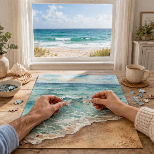 Serene Watercolor Beach Waves - Ocean Vibes Jigsaw Puzzle