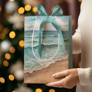 Serene Watercolor Beach Waves - Ocean Vibes Medium Gift Bag