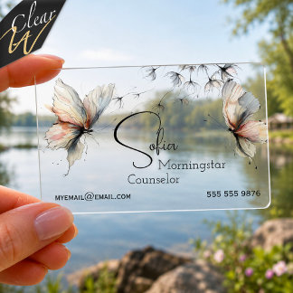 Serene Watercolor Butterfly Clear Counselor Business Cards