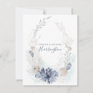 Serene Watercolor Coastal Coral Seashell Couple Note Card