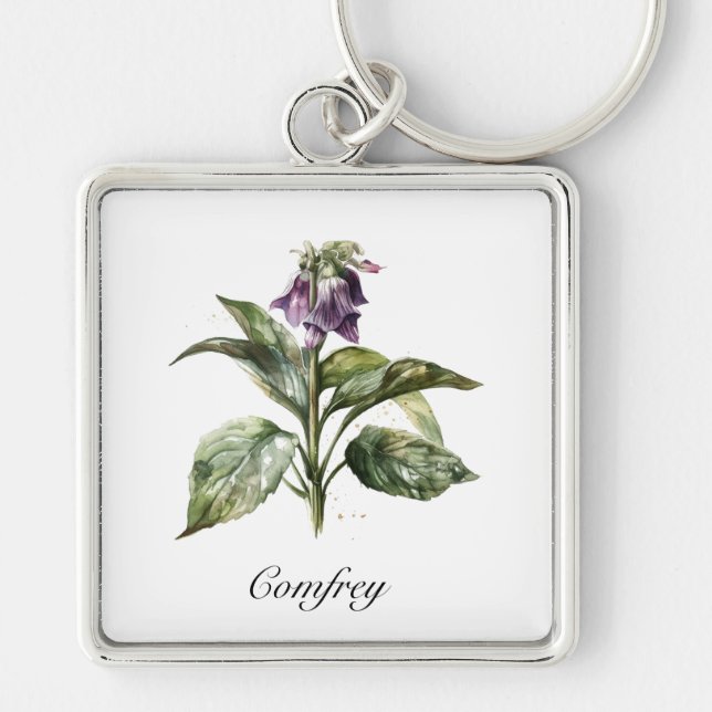 Serene Watercolor Comfrey, custom Keychain (Front)
