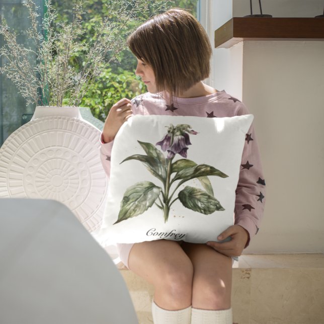 Serene Watercolor Comfrey, custom  Outdoor Pillow (Creator Uploaded)