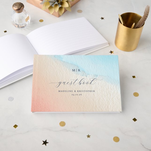 Serene Watercolor Gradient Guestbook (Front Open)