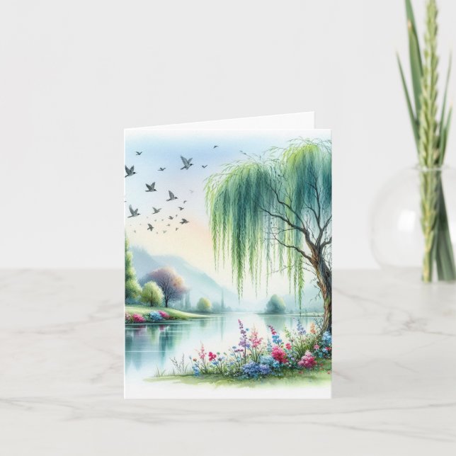 Serene Watercolor Landscape Blank Note Card (Front)