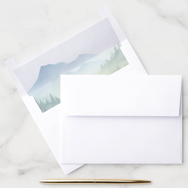 Serene Watercolor Mountain Forest Envelope Liner (Desk)