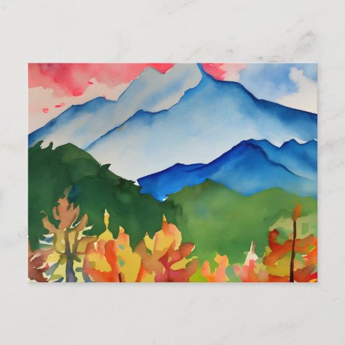 Serene Watercolor Mountains Postcard