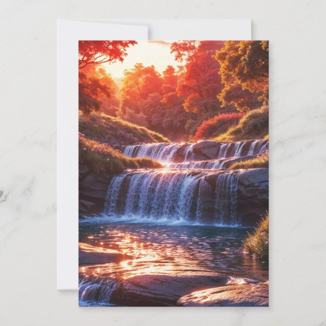 Serene Waterfall at Sunset Vertical Poster Invitation (Front)