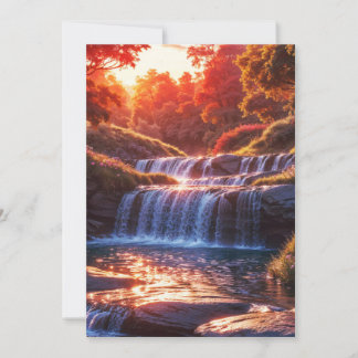Serene Waterfall at Sunset Vertical Poster Invitation
