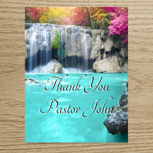 Serene Waterfall Blue Sunrise Pastor Appreciation Letterpress Thank You Card