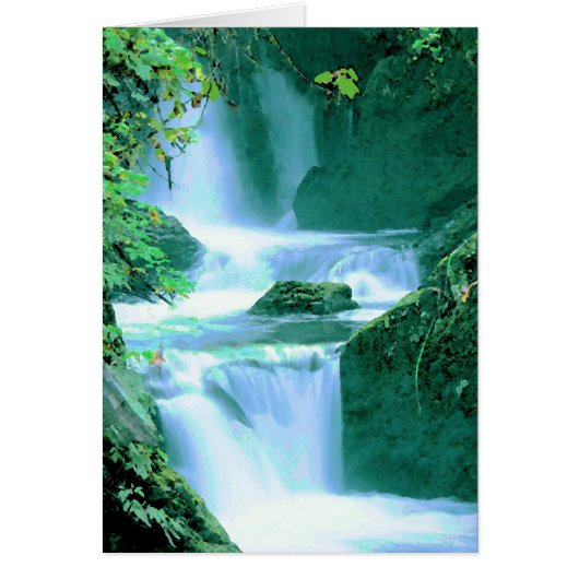 Serene Waterfall in Blue and Green Cards (Front)