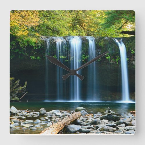 Serene Waterfall Square Wall Clock