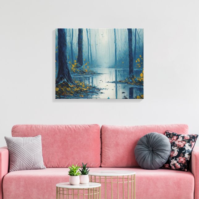 Serene Waters Blue Forest Pond Landscape Canvas Print (Insitu(LivingRoom))