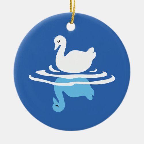 Serene Waters _ Playful Swan Lake Pattern Design Ceramic Ornament