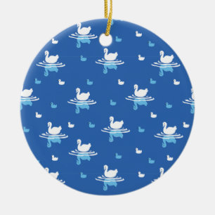 Serene Waters - Playful Swan Lake Pattern Design Ceramic Ornament