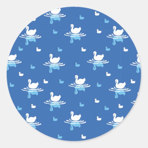 Serene Waters _ Playful Swan Lake Pattern Design Classic Round Sticker