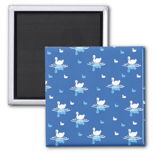 Serene Waters _ Playful Swan Lake Pattern Design Magnet