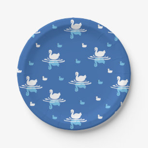 Serene Waters - Playful Swan Lake Pattern Design Paper Plates